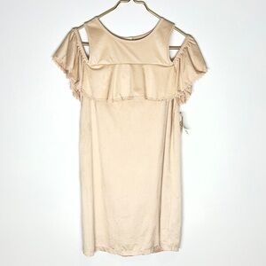 Altar’d State Cold Shoulder Suede Shift Dress Tan Medium Boho NWT